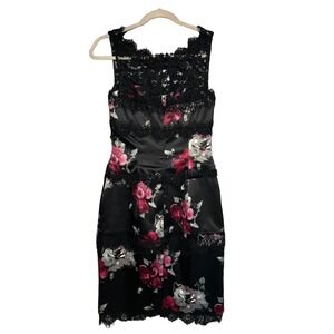WHBM Women's Size 0 13x37 Floral Silky Lace Bodycon Dress Black Pink Cocktail
